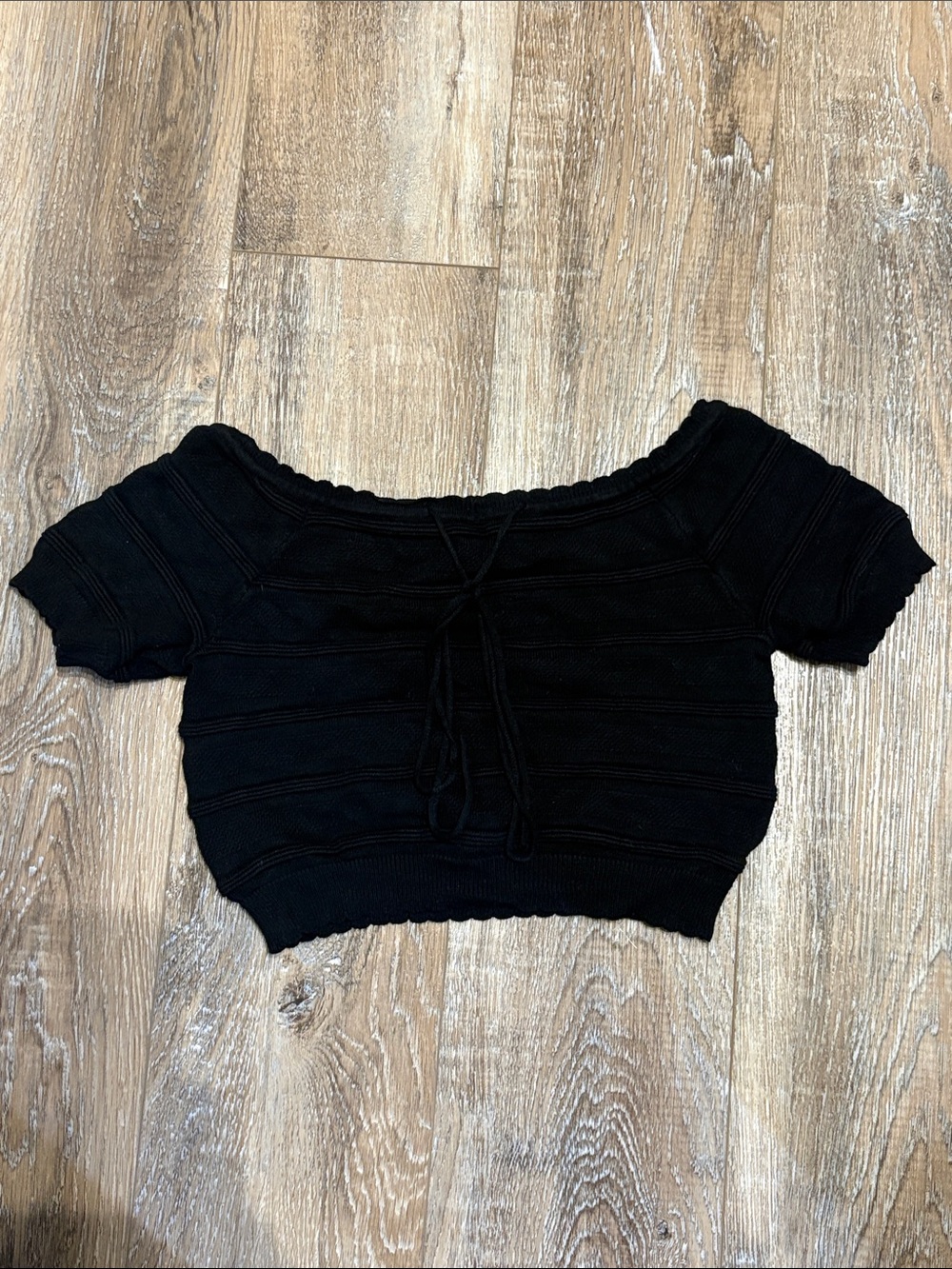 Revamped Black Ribbed Tie-Front Cropped Top